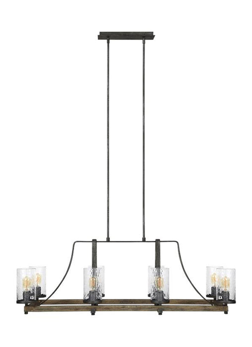 Generation Lighting Angelo Linear Chandelier Distressed Weathered Oak/Slate Grey Metal Finish With Clear Wavy Glass (F3136/8DWK/SGM)