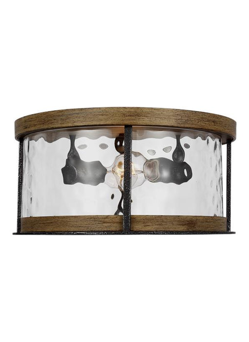 Generation Lighting Angelo Flush Mount Distressed Weathered Oak/Slate Grey Metal Finish With Clear Wavy Glass Shade (FM530DWK/SGM)