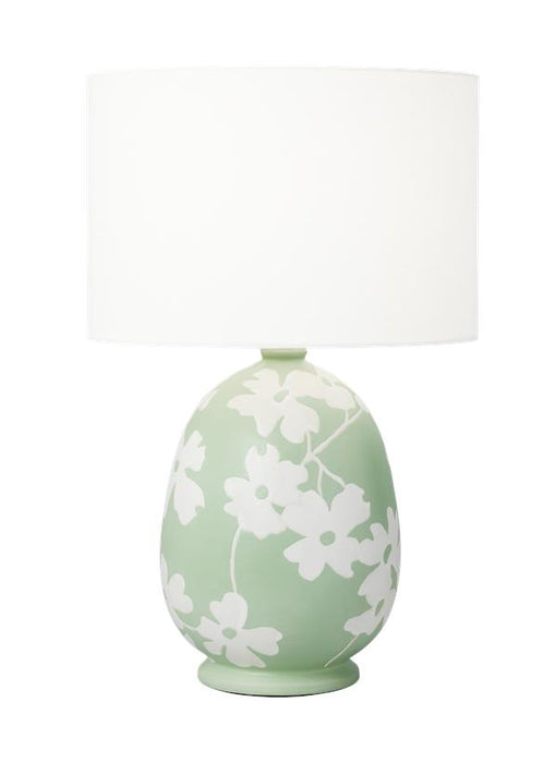 Generation Lighting Lila Table Lamp Semi Matte Green Finish With White Linen Fabric Shade (HT1001WLSMG1)