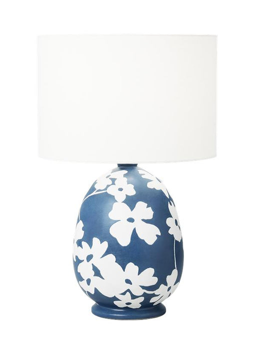 Generation Lighting Lila Table Lamp Semi Matte Navy Blue Finish With White Linen Fabric Shade (HT1001WLSMNB1)