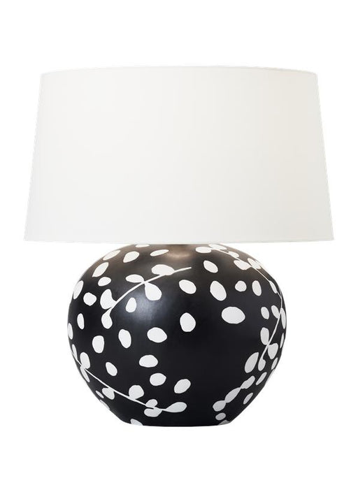 Generation Lighting Nan Table Lamp White Leather W Black Leather Finish With White Linen Fabric Shade (HT1011WLBL1)