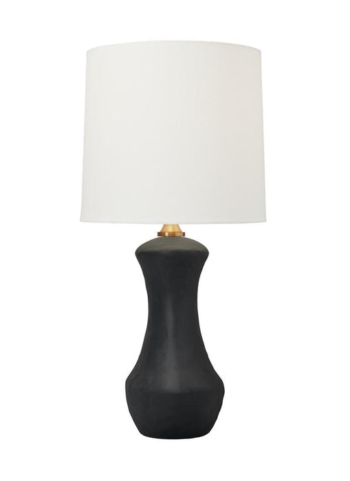 Generation Lighting Bone Table Lamp Rough Black Ceramic Finish With White Linen Fabric Shade (HT1021RBC1)