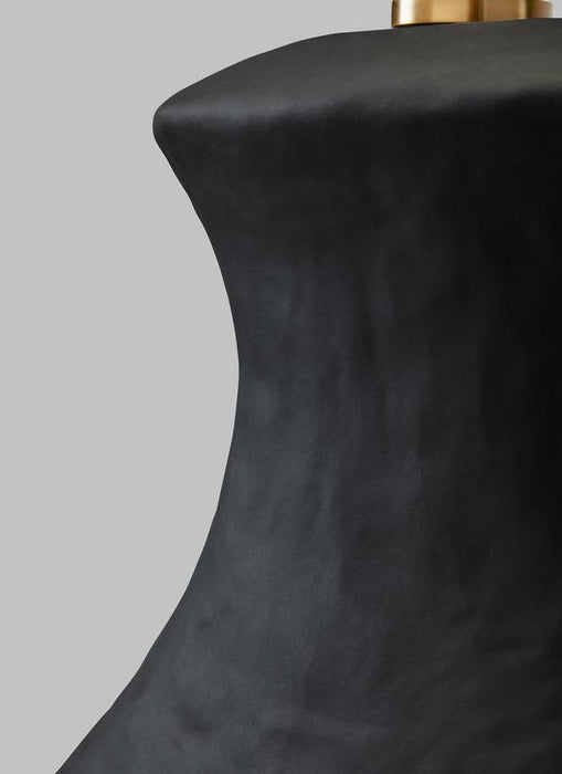 Generation Lighting Bone Table Lamp Rough Black Ceramic Finish With White Linen Fabric Shade (HT1021RBC1)