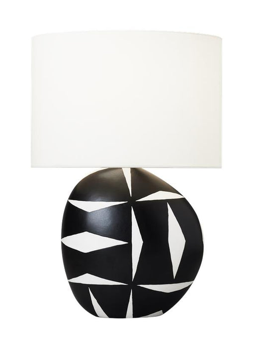 Generation Lighting Franz Table Lamp White Leather W Black Leather Finish With White Linen Fabric Shade (HT1041WLBL1)