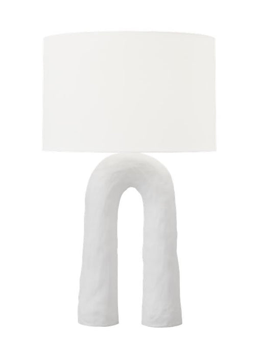 Generation Lighting Hable Aura 1-Light Table Lamp In Matte White Ceramic Finish With White Linen Fabric Shade (HT1051MWC1)