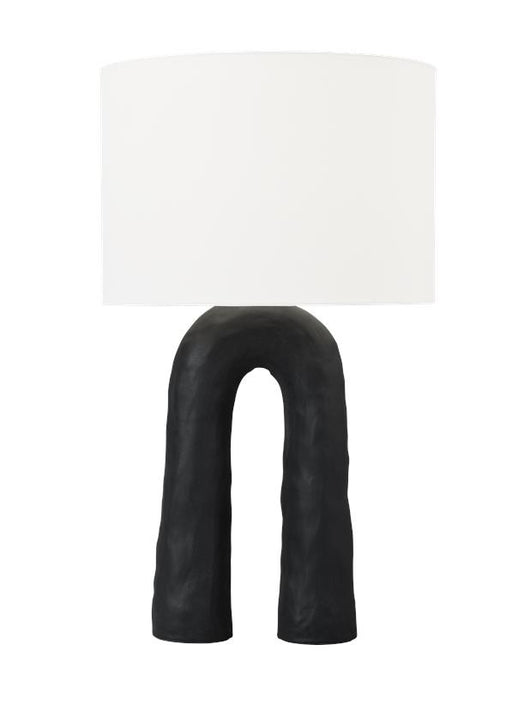 Generation Lighting Hable Aura 1-Light Table Lamp In Rough Black Ceramic Finish With White Linen Fabric Shade (HT1051RBC1)