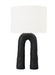 Generation Lighting Hable Aura 1-Light Table Lamp In Rough Black Ceramic Finish With White Linen Fabric Shade (HT1051RBC1)