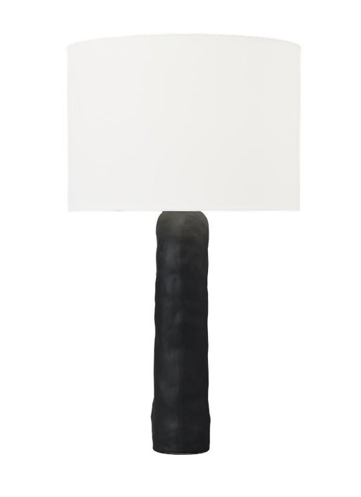 Generation Lighting Hable Aura 1-Light Table Lamp In Rough Black Ceramic Finish With White Linen Fabric Shade (HT1051RBC1)