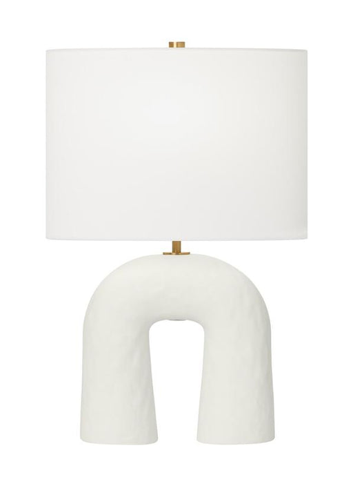 Generation Lighting Hable Aura 1-Light Table Lamp In Matte White Ceramic Finish With White Linen Fabric Shade (HT1081MWC1)