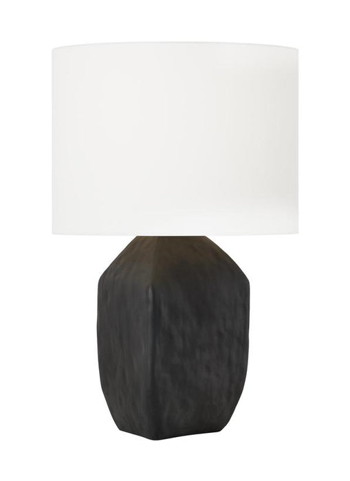 Generation Lighting Hable Sybert 1-Light Table Lamp In Rough Black Ceramic Finish With White Linen Fabric Shade (HT1101RBC1)