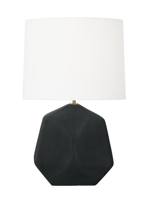 Generation Lighting Hable Tallulah 1-Light Table Lamp In Rough Black Ceramic Finish With White Linen Fabric Shade (HT1121RBC1)