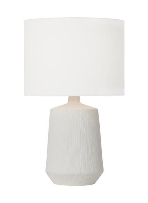 Generation Lighting Hable Panola 1-Light Table Lamp In Matte White Ceramic Finish With White Linen Fabric Shade (HT1131MWC1)