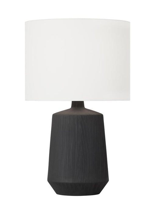 Generation Lighting Hable Panola 1-Light Table Lamp In Rough Black Ceramic Finish With White Linen Fabric Shade (HT1131RBC1)