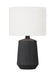 Generation Lighting Hable Panola 1-Light Table Lamp In Rough Black Ceramic Finish With White Linen Fabric Shade (HT1131RBC1)