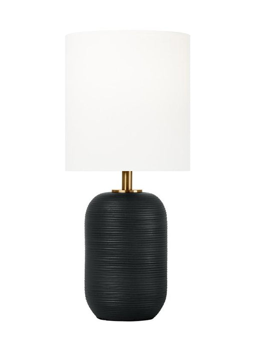 Generation Lighting Hable Fanny 1-Light Table Lamp In Rough Black Ceramic Finish With White Linen Fabric Shade (HT1141RBC1)