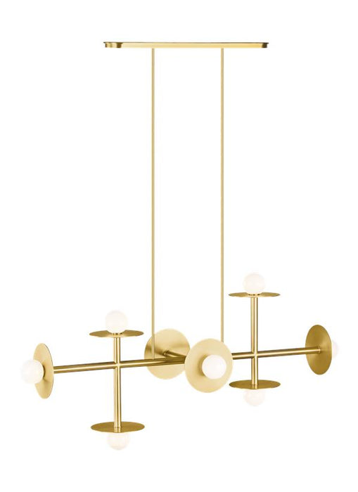 Generation Lighting Nodes Large Linear Chandelier Burnished Brass Finish With Milk White Steel/Glass Diffusers (KC1008BBS)