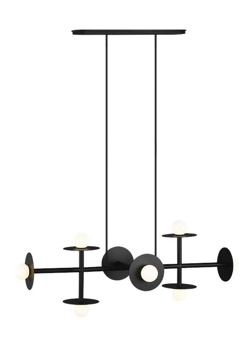 Generation Lighting Nodes Large Linear Chandelier Midnight Black Finish With Milk White Steel/Glass Diffusers (KC1008MBK)