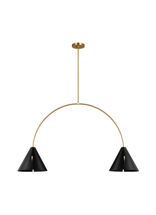 Generation Lighting Cambre Modern 2-Light Integrated LED Indoor Dimmable Large Linear Ceiling Chandelier Burnished Brass Gold-Midnight Black Steel Shades (KC1102MBKBBS-L1)