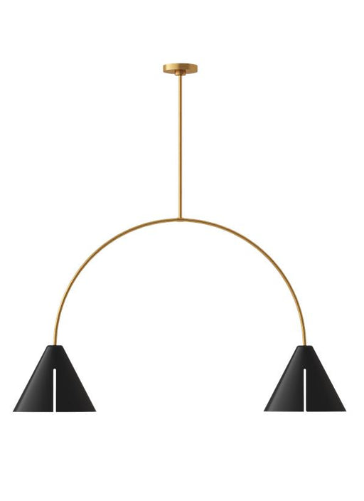 Generation Lighting Cambre Modern 2-Light Integrated LED Indoor Dimmable Large Linear Ceiling Chandelier Burnished Brass Gold-Midnight Black Steel Shades (KC1102MBKBBS-L1)