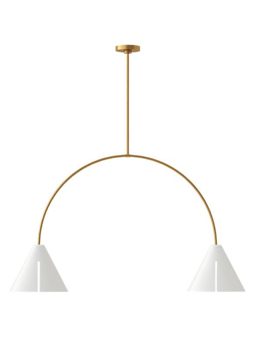 Generation Lighting Cambre Modern 2-Light Integrated LED Indoor Dimmable Large Linear Ceiling Chandelier Burnished Brass Gold-Matte White Steel Shades (KC1102MWTBBS-L1)