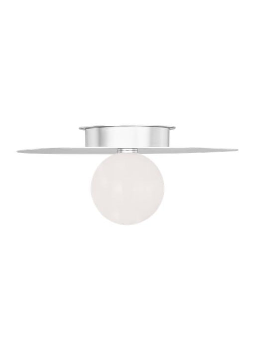 Generation Lighting Nodes Contemporary 1-Light Indoor Dimmable Large Flush Mount Ceiling Light Polished Nickel Silver-White Glass Diffuser (KF1021PN)