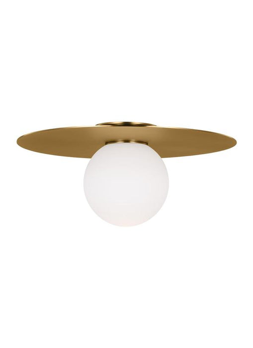 Generation Lighting Nodes Contemporary 1-Light Indoor Dimmable Extra Large Ceiling Flush Mount Burnished Brass Gold-Milk White Glass Shade (KF1101BBS)