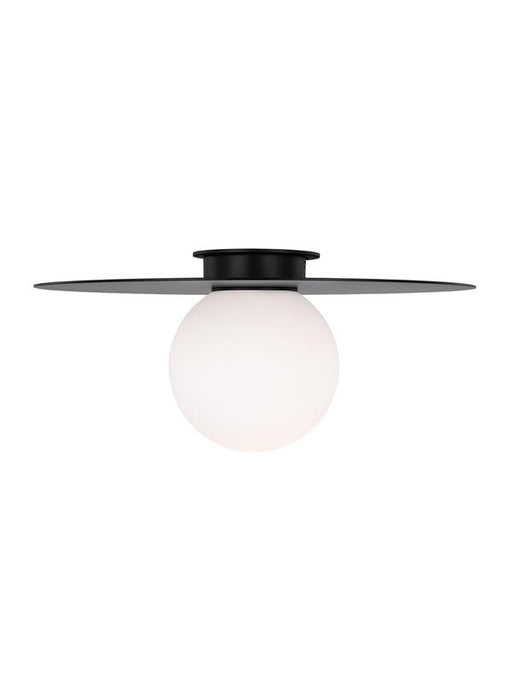 Generation Lighting Nodes Contemporary 1-Light Indoor Dimmable Extra Large Ceiling Flush Mount Midnight Black With Milk White Glass Shade (KF1101MBK)