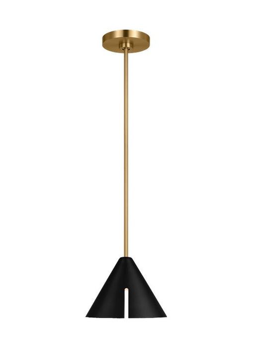 Generation Lighting Cambre Modern 1-Light Integrated LED Indoor Dimmable Small Ceiling Hanging Pendant Burnished Brass Gold-Midnight Black Steel Shade (KP1121MBKBBS-L1)