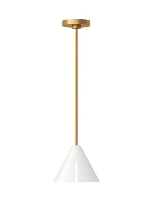 Generation Lighting Cambre Modern 1-Light Integrated LED Indoor Dimmable Small Ceiling Hanging Pendant Burnished Brass Gold-Matte White Steel Shade (KP1121MWTBBS-L1)