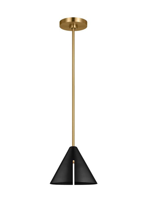 Generation Lighting Cambre Modern 1-Light Integrated LED Indoor Dimmable Medium Ceiling Hanging Pendant Burnished Brass Gold-Midnight Black Steel Shade (KP1131MBKBBS-L1)
