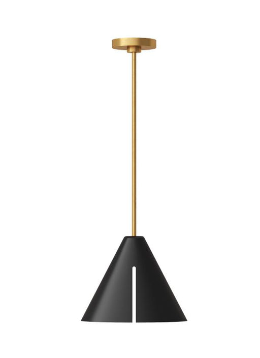 Generation Lighting Cambre Modern 1-Light Integrated LED Indoor Dimmable Medium Ceiling Hanging Pendant Burnished Brass Gold-Midnight Black Steel Shade (KP1131MBKBBS-L1)