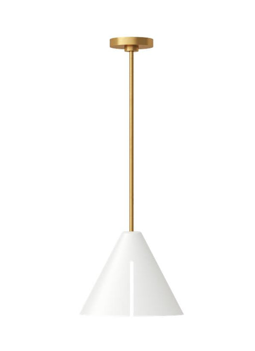 Generation Lighting Cambre Modern 1-Light Integrated LED Indoor Dimmable Medium Ceiling Hanging Pendant Burnished Brass Gold-Matte White Steel Shade (KP1131MWTBBS-L1)
