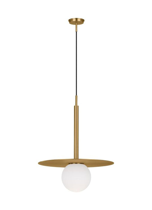 Generation Lighting Nodes Contemporary 1-Light Indoor Dimmable Large Ceiling Hanging Pendant Burnished Brass Gold-Milk White Glass Shade (KP1141BBS)