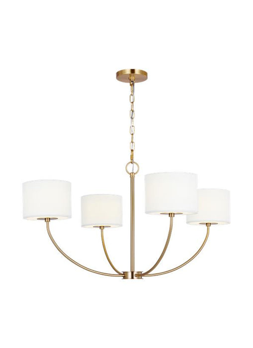 Generation Lighting Sawyer Small Chandelier Burnished Brass-Silk Screen White Inside Clear Outside Glass Diffusers/White Linen Fabric Shades (KSC1034BBS)