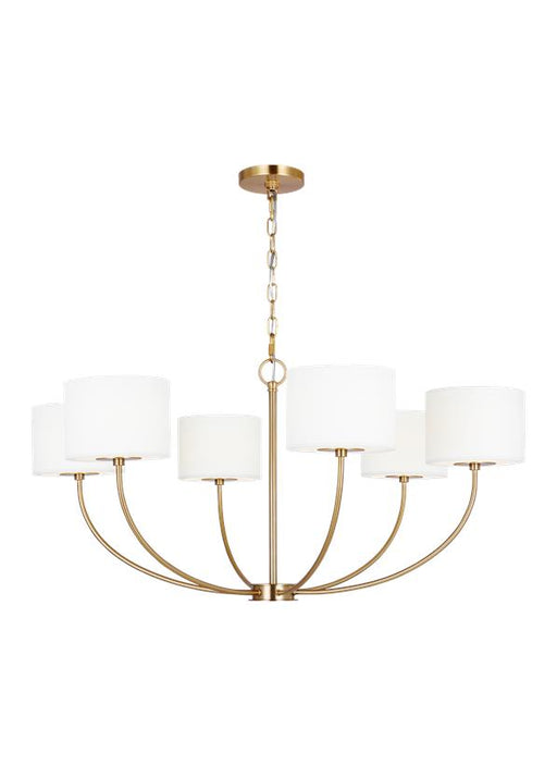 Generation Lighting Sawyer Medium Chandelier Burnished Brass-Silk Screen White Inside Clear Outside Glass Diffusers/White Linen Fabric Shades (KSC1046BBS)