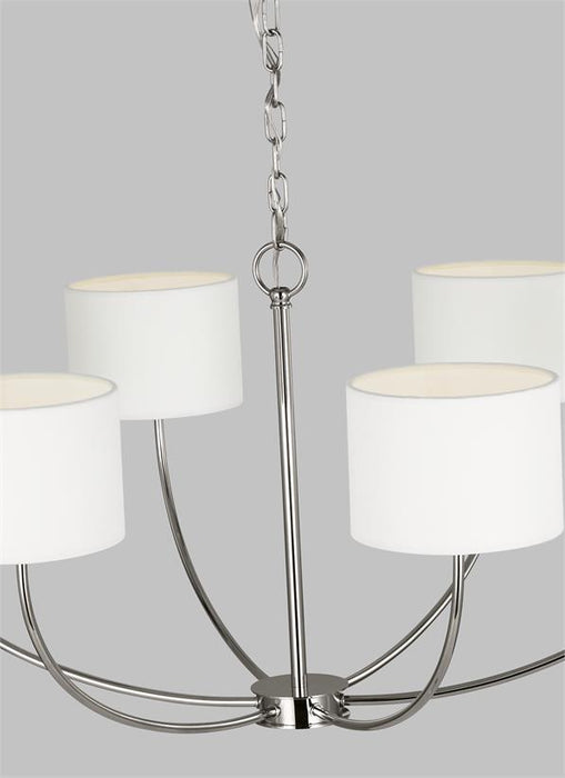 Generation Lighting Sawyer Medium Chandelier Polished Nickel-Silk Screen White Inside Clear Outside Glass Diffusers/White Linen Fabric Shades (KSC1046PN)