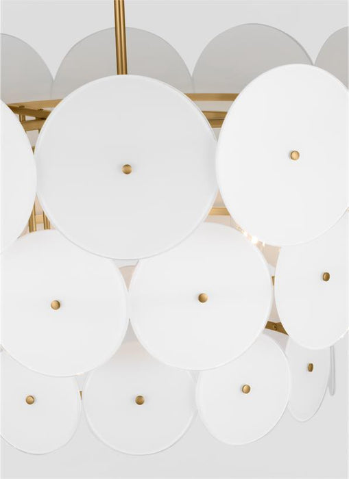 Generation Lighting Kate Spade Emery 12-Light Dimmable Chandelier Ceiling Pendant Light In Burnished Brass Finish With Glass Shades (KSC10912BBS)