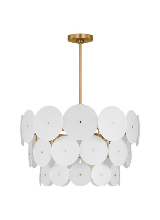 Generation Lighting Kate Spade Emery 12-Light Dimmable Chandelier Ceiling Pendant Light In Burnished Brass Finish With Glass Shades (KSC10912BBS)