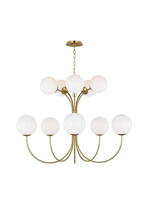 Generation Lighting Kate Spade New York Noemie 10-Light Large Chandelier In Burnished Brass Finish With Milk Glass Shades (KSC11210BBS)