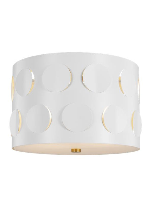 Generation Lighting Dottie Small Flush Mount Burnished Brass Finish With Etched Glass Diffuser And Matte White Steel Shade (KSF1002BBS)