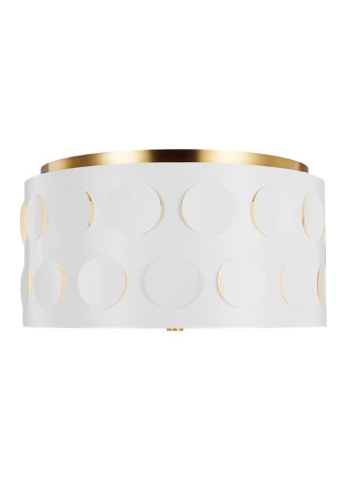 Generation Lighting Dottie Medium Flush Mount Burnished Brass Finish With Etched Glass Diffuser And Matte White Steel Shade (KSF1013BBS)
