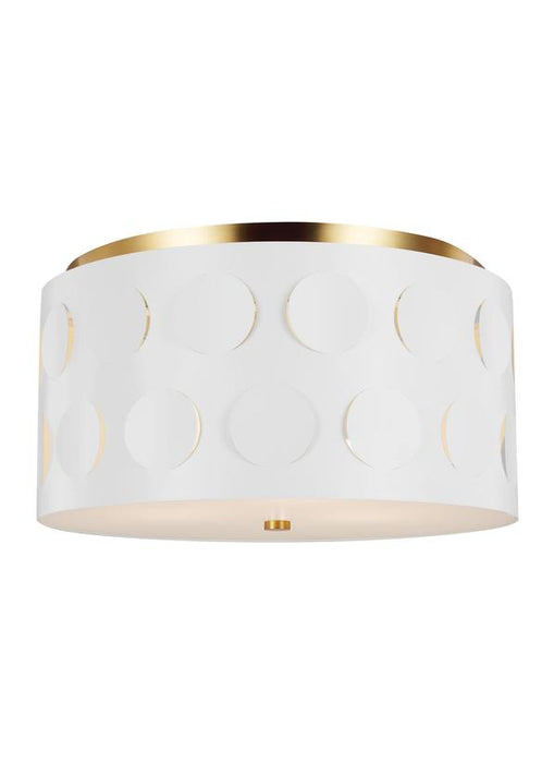 Generation Lighting Dottie Medium Flush Mount Burnished Brass Finish With Etched Glass Diffuser And Matte White Steel Shade (KSF1013BBS)