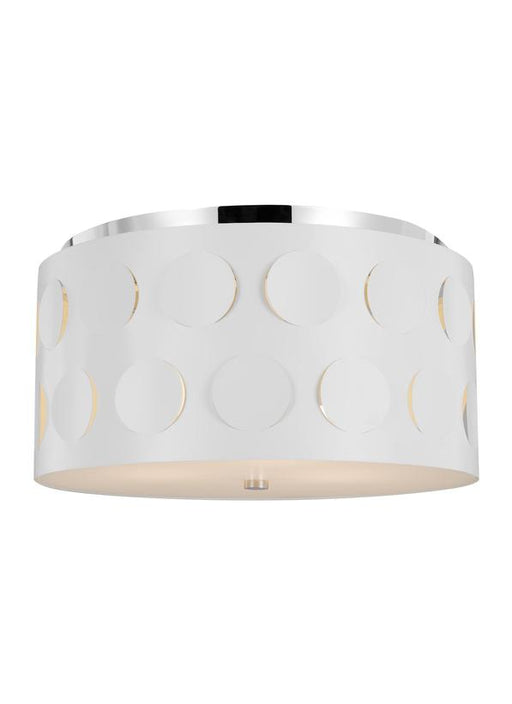 Generation Lighting Dottie Medium Flush Mount Polished Nickel Finish With Etched Glass Diffuser And Matte White Steel Shade (KSF1013PN)