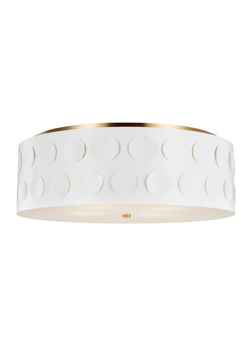 Generation Lighting Dottie Large Flush Mount Burnished Brass Finish With Etched Glass Diffuser And Matte White Steel Shade (KSF1024BBS)