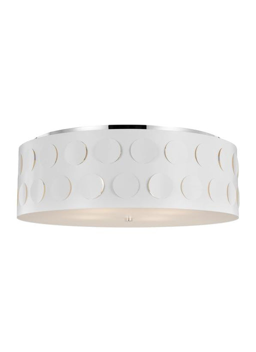 Generation Lighting Dottie Large Flush Mount Polished Nickel Finish With Etched Glass Diffuser And Matte White Steel Shade (KSF1024PN)