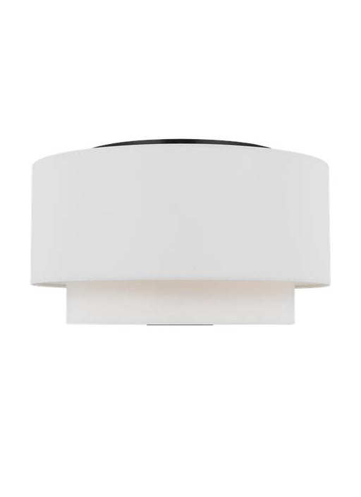 Generation Lighting Kate Spade Sawyer 3-Light Dimmable Ceiling Flush Mount In Midnight Black Finish With White Linen Fabric Shade (KSF1043MBK)