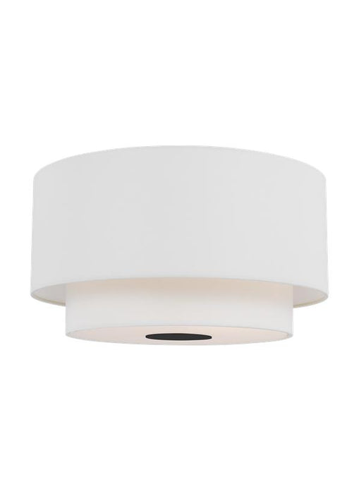 Generation Lighting Kate Spade Sawyer 3-Light Dimmable Ceiling Flush Mount In Midnight Black Finish With White Linen Fabric Shade (KSF1043MBK)