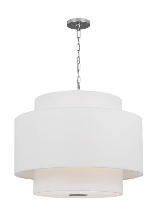 Generation Lighting Sawyer Pendant Polished Nickel With Silk Screen White Inside Clear Outside Glass Diffuser/White Linen Fabric Shade (KSP1043PN)