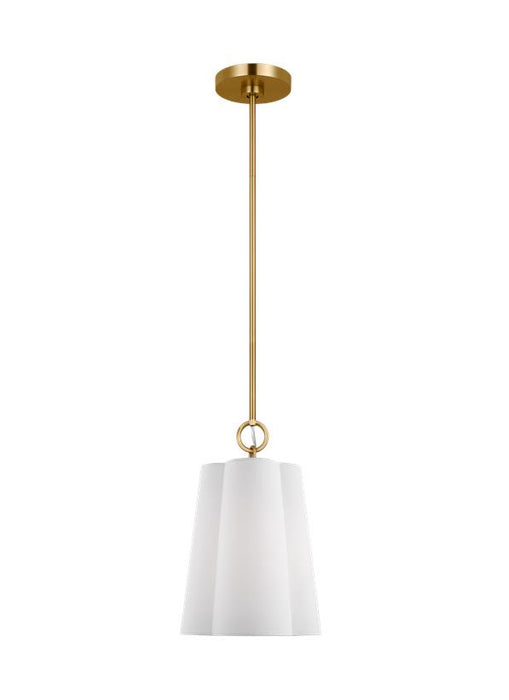 Generation Lighting Bronte Transitional 1-Light Indoor Dimmable Small Hanging Shade Ceiling Chandelier Light Burnished Brass Gold-White Linen Fabric Shade (KSP1071BBS)