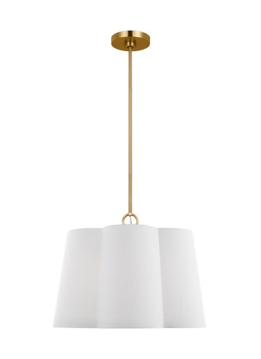 Generation Lighting Bronte Transitional 3-Light Indoor Dimmable Medium Hanging Shade Ceiling Chandelier Light Burnished Brass Gold-White Linen Fabric Shade (KSP1083BBS)